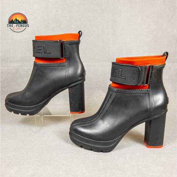 Sorel Medina III Black High Chunky Heel Platform Rain Boot Women's Size 9 - Picture 5 of 16